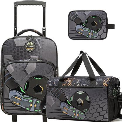 Kids Football Luggage with Wheels Suitcases Travel Softside Suitcases 16" Carry on Suitcase with Duffle Bag Luggage Sets Airline Approved