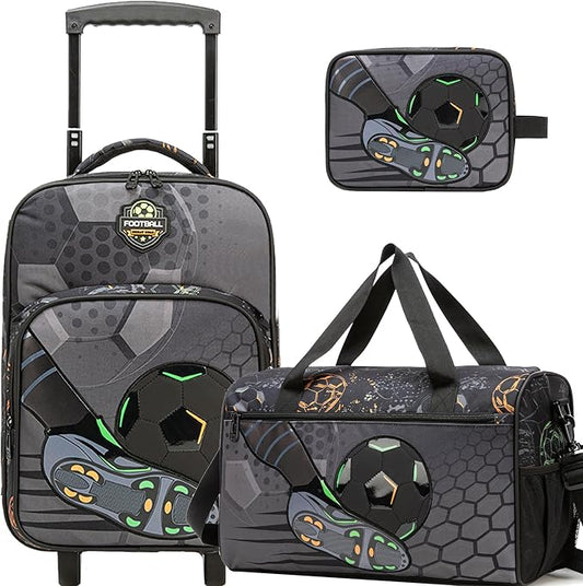 Kids Football Luggage with Wheels Suitcases Travel Softside Suitcases 16" Carry on Suitcase with Duffle Bag Luggage Sets Airline Approved