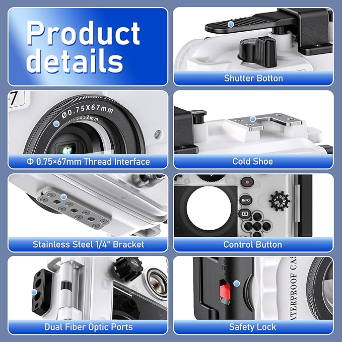 Sea frogs Camera Housing Compatible with Olympus TG7, with Red Filter, Waterproof IPX8 Rated, 60m/197ft Depth Protection Underwater Camera Case, White