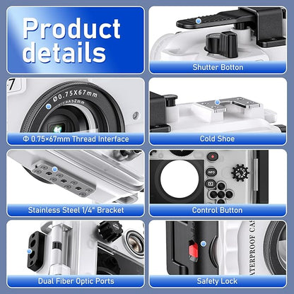 Sea frogs Camera Housing Compatible with Olympus TG7, with Red Filter, Waterproof IPX8 Rated, 60m/197ft Depth Protection Underwater Camera Case, White