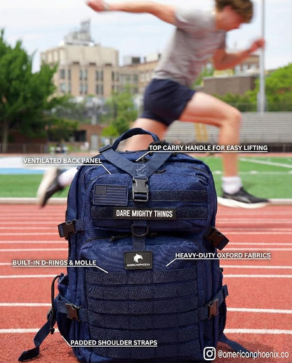 AMERICANPHOENIX 45L Elite Tactical Backpack | 3X Stronger Work & Military Backpack | Water Resistant and Heavy Duty | 3 Day MOLLE Bug Out Bag (Atlantic Blue)