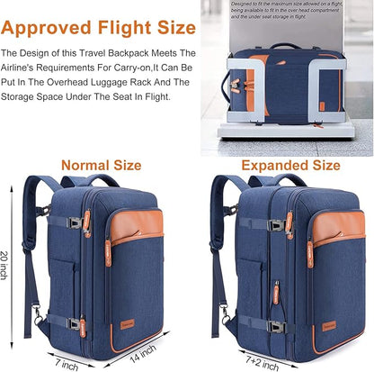 Lumesner Carry on Travel Backpacks, Extra Large 40L Flight Approved for Men & Women,Expandable Suitcase backpack (Blue (Backpack With 4 Packing Cubes))