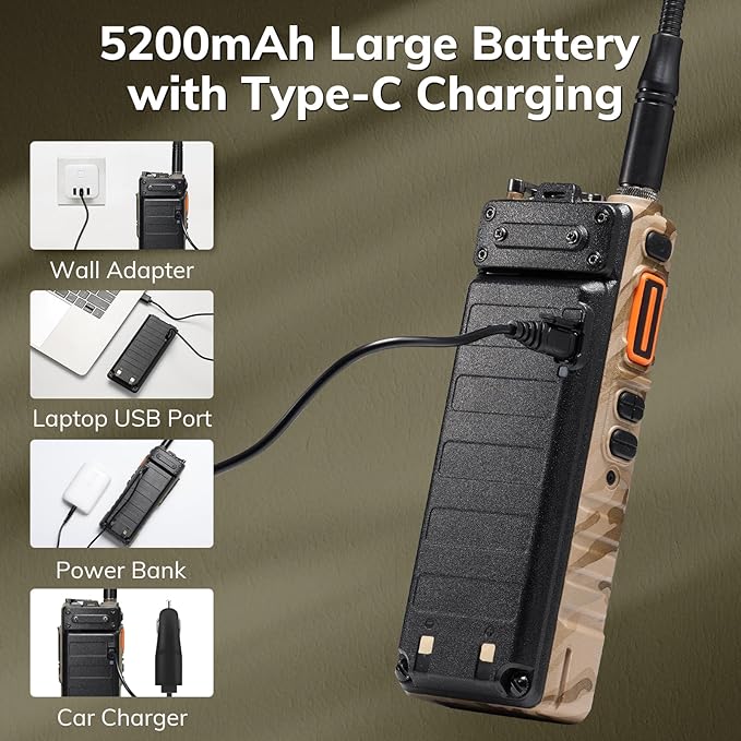 BAOFENG UV-25 10W Dual Band Ham Handheld Radio, Tri-Power, UHF VHF FM Airband NOAA Receiver with 5200mAh Battery USB-C Port, 999CH, Tactical Two Way Radio for Adults, Chirp Compatible, Coyote Brown