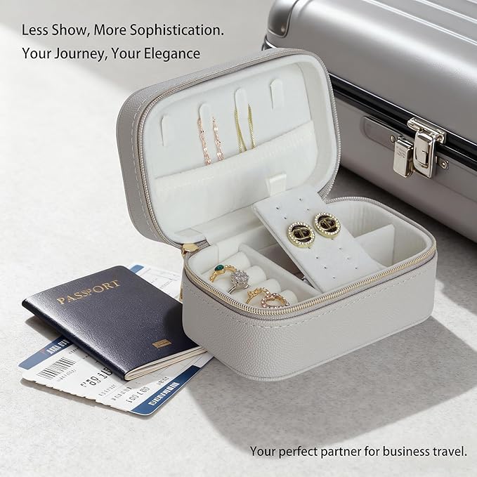 Premium Gray Travel Jewelry Case Bulk of 4 - Small Sophisticated Travel Jewelry Box Set for Women & Men, Compact Holder for Earrings, Rings, Minimalist Style, Perfect for Business Travel