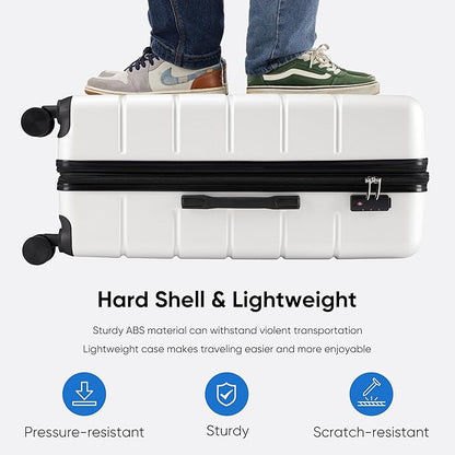 OLIXIS 20 Inch Carry-On Luggage, Hardside Suitcase with Spinner Wheels, Lightweight ABS Hard Shell Travel Luggage, TSA Approved Lock, Expandable Small Suitcase for Business & Travel–White