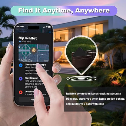 Wallet Tracker Card, Slim Rechargeable Bluetooth Item Locator, Smart Finder Compatible with Apple Find My for Wallet, Luggage, Passport, IP68 Waterproof (iOS Only) (Leather Texture Black)