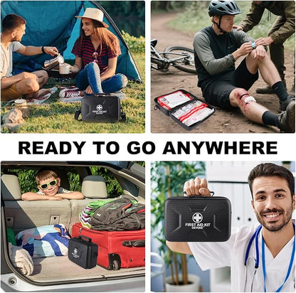 410 Piece Waterproof Hard Shell First Aid Kit for Home, Car, Travel, Camping, Truck, Hiking, Sports, Office, Vehicle & Outdoor Emergencies - Emergency Medical Kits (Black)