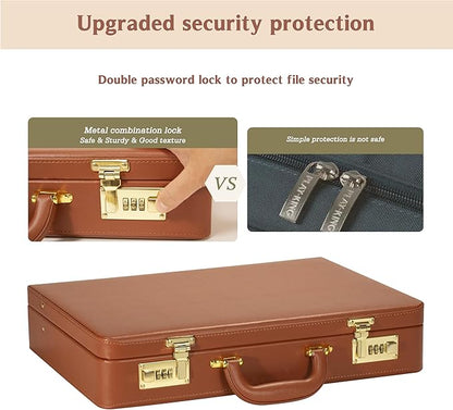 Briefcases for Men, Professional Leather Briefcase with Lock, Hard Shell Business Brief Case, Durable Executive Attache Case for Laptop Documents, Mens Hard Briefcase for Work Office Travel