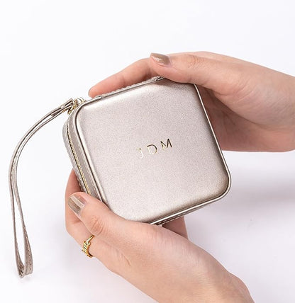 Angelina's Palace Personalized Jewelry Case with Name Engraved,Custom Leather Travel Jewelry Organizer Box for Rings,Earrings,Necklaces,Birthday Bridesmaid Gift For Women