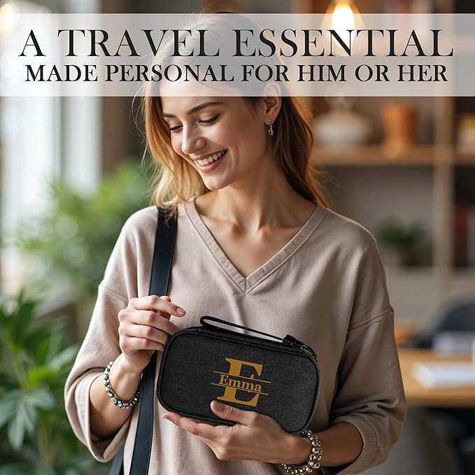 Personalized Electronics Organizer Travel Case – Custom Name Compact Cable Storage Bag for Chargers, Cords, USB Flash Drives – Waterproof Tech Pouch for Travel, Business and Daily Organization-Black