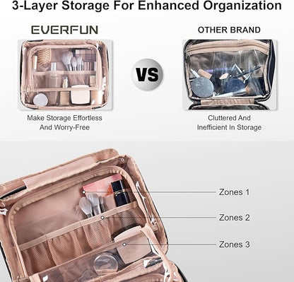 Everfun Hanging Travel Toiletry Bag Christmas Gifts for Women Traveling With Leakproof Compartment Makeup Cosmetic Organizer Dopp Kit Travel Accessories Essentials Must Have