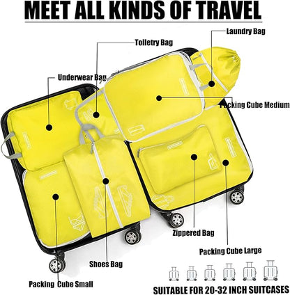 8 Set Expandable Compression Packing Cubes for Suitcases Travel Essentials Carry On Waterproof Storage Bag With Dry And Wet Separation Yellow