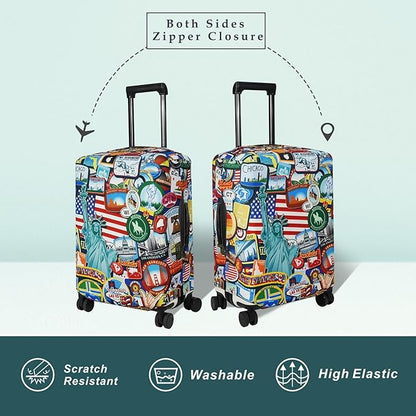 Explore Land Travel Luggage Cover Suitcase Protector Fits 18-22 Inch Case (Statue of Liberty, S)