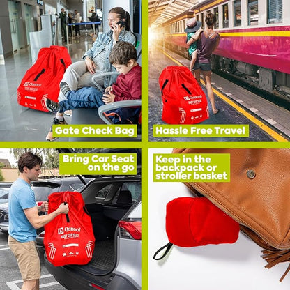 Infant Car Seat Travel Bag for Airplane - Durable Gate Check Bag for Car Seats that fits easily on Convertible Car Seats, Infant Carriers & Booster Seats (Hand Carry Bag, Red)