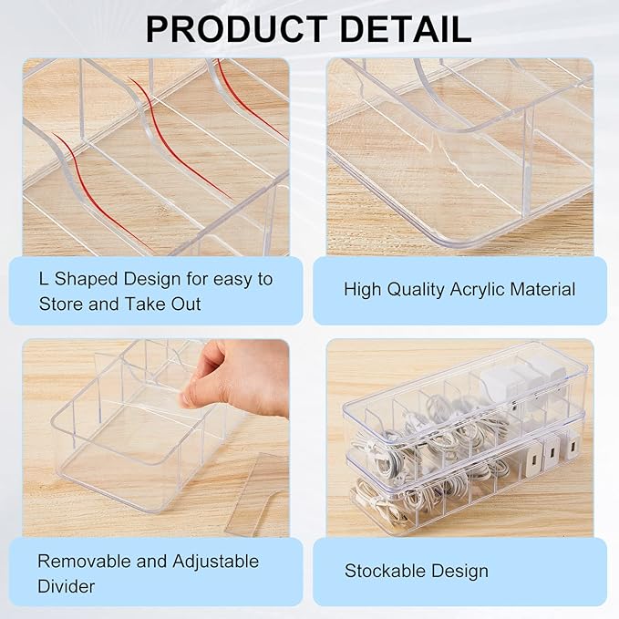 Tatuo 8 Pcs Cable Organizer Box with Wire Ties, Plastic Cord Storage Box with Lid, Electronics Organizer for Home Office Desk Organizers and Accessories (Clear)