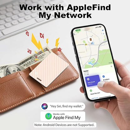 [Apple MFi Certified] Wallet Tracker Card with Apple Find My (iOS Only) Rechargeable Air Tracker Tags Bluetooth Wallet Finder IP68 Waterproof GPS Tracker Item Finder for Keys, Bags, Passport Pink
