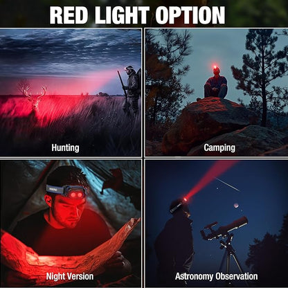 WORKPRO 1200LM Rechargeable Headlamp, Super Bright Head Lamp with White Red Light, Motion Sensor, Memory Function, Shockproof & IPX6 Waterproof Headlight with Dimmable for Camping, Hunting, Repair