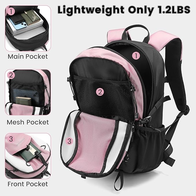 20L Lightweight Hiking Daypack, Small Hiking Backpack for Women(Pink)