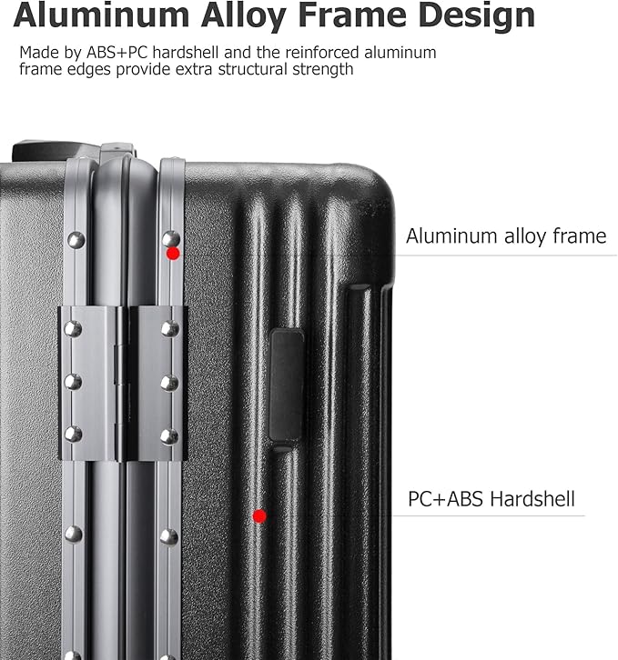 feilario 20in Aluminium Frame Zipperless PC Hard Shell Spinner Wheels Luggage, Built-In TSA lock Carry on Suitcase, with Cup Holder, USB Port, Phone Holder