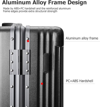 feilario 24in Aluminium Frame Zipperless PC Hard Shell Spinner Wheels Luggage, Built-In TSA lock Carry on Suitcase, with Cup Holder, USB Port, Phone Holder