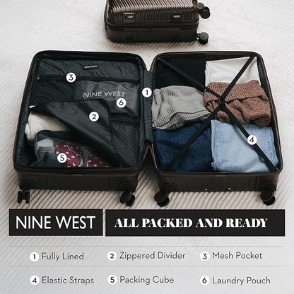Nine West Zion 2-Piece Smart Luggage Set (20/28), Hardshell Spinners with Cup Holder & USB Port, Expandable & Scuff-Resistant Surface Chocolate Martini
