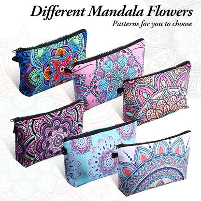 Dunzy 16 Pcs Makeup Bags Bulk Graduation Gift Cosmetic Bag Makeup with Zipper Pouch Waterproof Portable Travel Toiletry for Women Teacher Birthday Thanksgiving Christmas Gifts (Mandala)