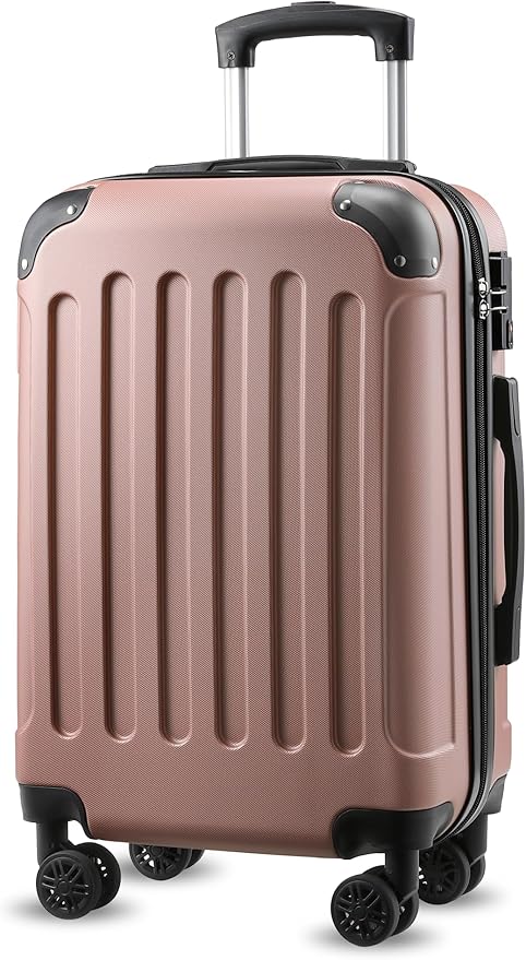 Carry On Luggage 22x14x9 Airline Approved, Hardside Suitcase with Wheels, TSA Approved, Rose Gold