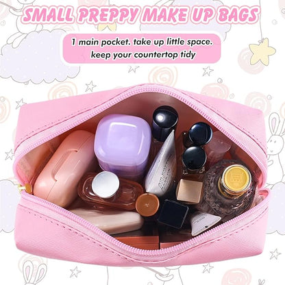 Initial Makeup Bag Personalized Preppy Travel Small Cosmetic Bag Cute PU Pink Chenille Letter Makeup Pouch for Purse Waterproof Zippered Toiletry Organizer for Women Girls Kids Friends (W)