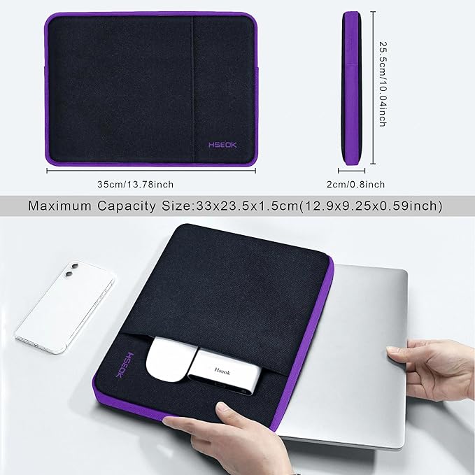 Slim Laptop Case 13.3 14 inch Sleeve, Rainproof & Shockproof Carrying Case for Notebooks Compatible with MacBook Pro 14" and All Models 13.3" MacBook Air/Pro, Most Popular 13"-14" PC,Black-Purple