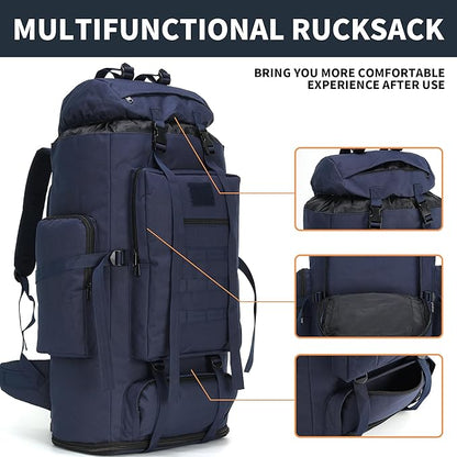 100L Hiking Camping Backpack MOLLE Rucksack Waterproof Daypack (Blue)