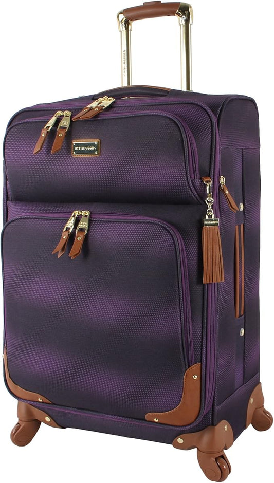 Steve Madden Designer-Gepckkollektion Leichter Softside-Koffer fr Damen und Herren strapazierfhige 50,8 cm groe Tragetasche mit 4 rollenden Spinner-Rdern, Shadow Purple, 20in, Carry on Bag With