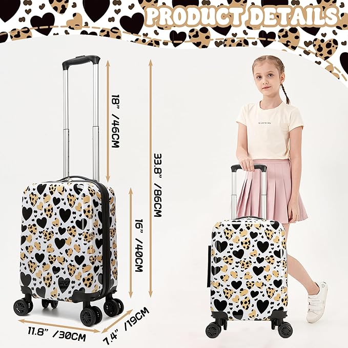 Kid's Luggage Set 2 Piece Suitcase Set Hardside Luggage with Spinner Wheels Girls Carry on Toddler Travel Rolling Suitcase with Neck Pillow Airline Approved