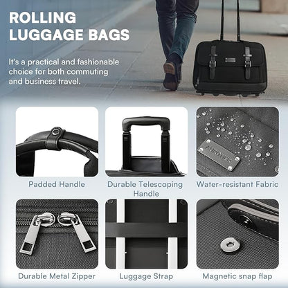 Rolling Laptop Bag, Briefcase for Men and Women, 17 Inch Computer Bag with Wheels Underseat Carry on Luggage, Laptop Briefcase Case for Work, Travel, College Teacher, Mobile Office Bag, Black