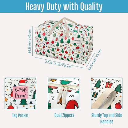 VENO 4 Pack Moving Bags and Large Christmas Decoration Storage Bins with lids. Alternative to Moving Boxes, Packing Supplies for College. Heavy Duty Totes (Jingle Mix, 4 Pack)