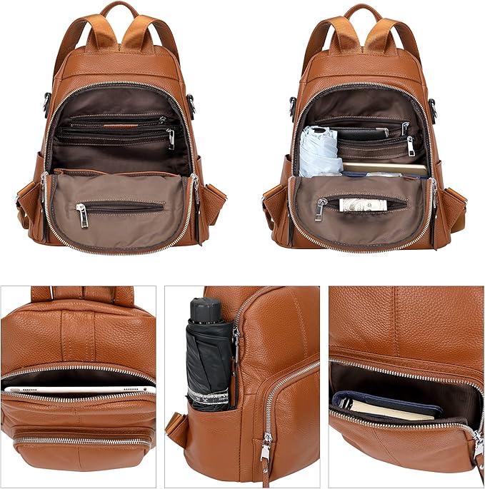 ALTOSY Soft Leather Backpack Purse For Women -theft Backpacks Versatile Shoulder Bag（S81 Brown）