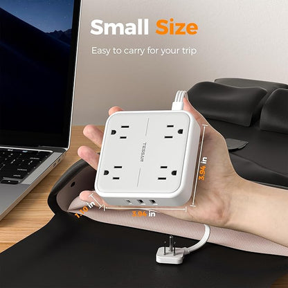TESSAN Surge Protector Power Strip, 1 Ft Ring Pull Short Extension Cord with Multiple Outlets, 3 USB (1 USB C) 4 Outlets, 900J Surge Protection, Desktop Charging Station for Home, Office, Dorm Room