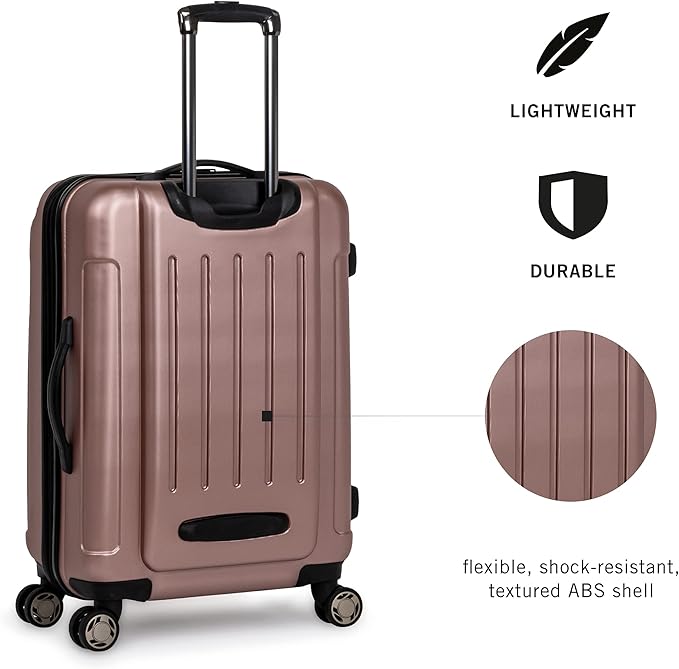 Kenneth Cole REACTION Renegade Luggage Expandable 8-Wheel Spinner Lightweight Hardside Suitcase, Rose Gold, 24-Inch Checked