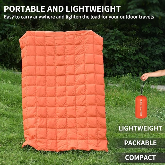 Down Camping Blanket - Lightweight, Packable, Warm & Puffy Outdoor Travel Quilt for Sleep, Hiking, Backpacking, Stadium, Festivals, Water-Resistant Sleeping Bag 55"x79"