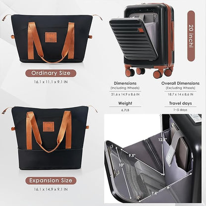 Luggage with Cup Holder and USB Port Carry On Luggage with Cosmetic Carry On Bag