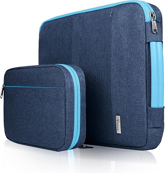 Voova Laptop Sleeve Case 15.6 Inch Compatible with MacBook Air 15 M2/M3/M4, MacBook Pro 15/16, 15-16" Hp Lenovo Dell Acer, 2 in 1 Waterproof Computer Bag with Detachable Accessory Pouch, Navy Blue