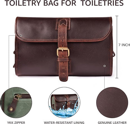 LEATHER VILLAGE Hanging Leather Toiletry Bag for Men – Handcrafted Vintage Premium Travel Dopp Kit with Waterproof Lining, Shaving Organizer and Shower Bathroom Essentials Case - Cherry