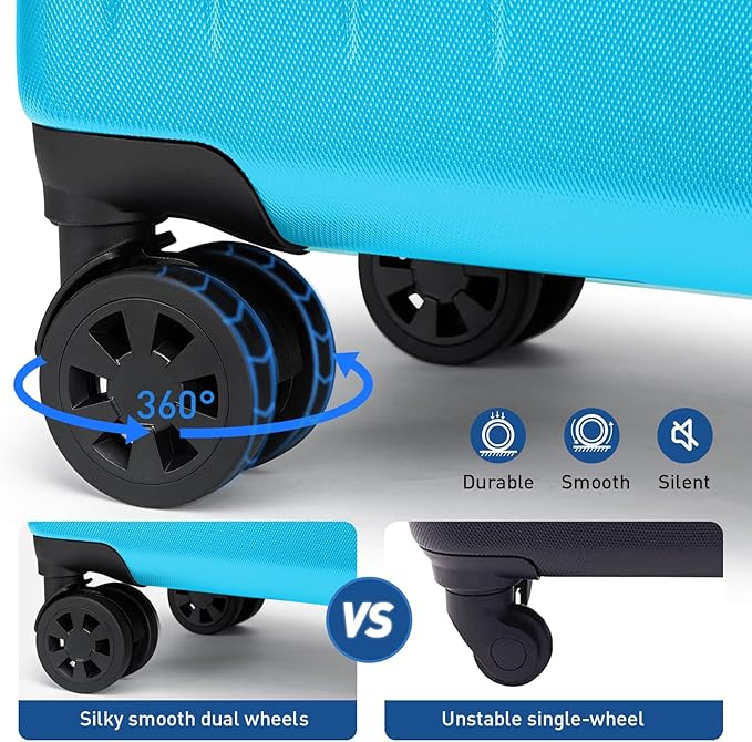 KYME 24-Inch Medium Luggage with Dual 360° Spinner Wheels Hardshell Checked TSA Approved Suitcase for Lightweight Travel (Ocean Blue, 24" Checked)