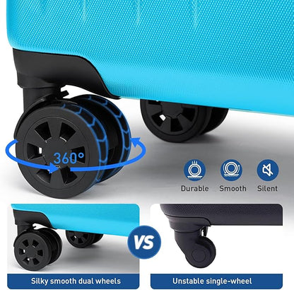 KYME 24-Inch Medium Luggage with Dual 360° Spinner Wheels Hardshell Checked TSA Approved Suitcase for Lightweight Travel (Ocean Blue, 24" Checked)