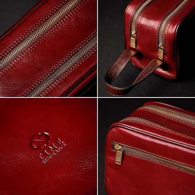 Time Resistance Leather Cosmetic Bag Toiletry Italian Classy Dopp Kit