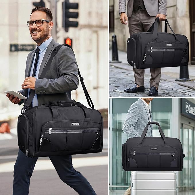 WITZMAN Garment Duffle Bags for Travel Mens Large Convertible Carry On Suit Garment Bag for Men Hanging Clothes with Shoe Compartment（B725 Black）