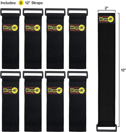 Super-Stretch Wrap-It Storage Straps - 12" (8 Pack) - Elastic Hook and Loop Cinch Straps