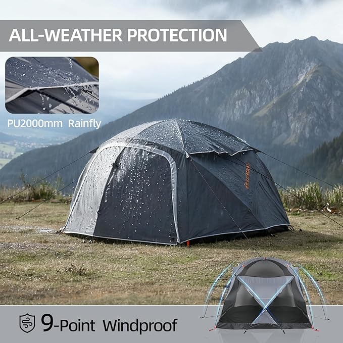 EchoSmile Tents for Camping, Waterproof Windproof Tent with Multi-Pole, 3-5 Person Spacious Dome Tent with Expandable Space for Shoes, Packs & Wet Items, Easy Setup Tent for Camping & Hiking
