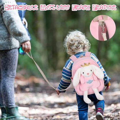 Large Rabbit Toddler Backpacks with Soft Bunny Dolls & Leash Preschool Backpack with Stuffed Animals for School Travel, 5 6 7 8 9 Year Old