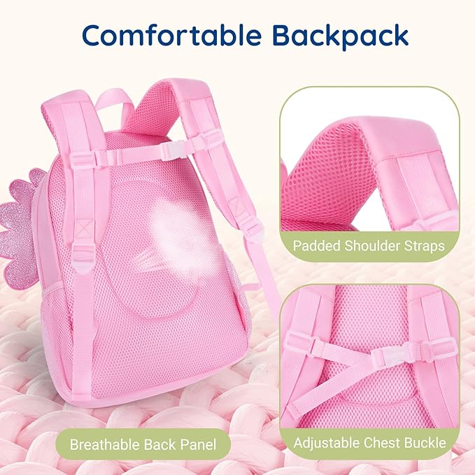 mommore Kids Backpack Preschool Kindergarten Backpack for Girls 4-6 Pink Unicorn Girl Bookbag 15” for Elementary School