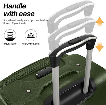 28" Large Softside Expandable 15% Checked Luggage with Double Spinner Wheels LOCK,Lightweight Travel Suitcase for Men/Women（Green-Grey,28in）